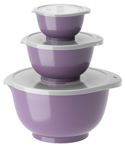 Rosti Margrethe Schüssel Set, Rührschüssel Set, 6-Teilig mit 3 Rührschüsseln und 3 Deckel, Teigschüssel aus Recycelbarem Kunststoff, 0,25 Liter, 0,75 Liter und 3 Liter, Lavender von Rosti