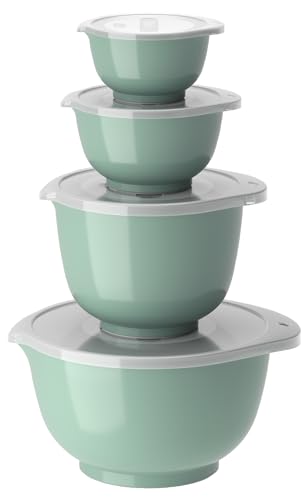 Rosti Margrethe Schüssel Set, Rührschüssel Set, 8-Teilig mit 4 Rührschüsseln und 4 Deckel, Teigschüssel aus Recycelbarem Kunststoff, 0,25 Liter, 0,5 Liter, 1,5 Liter und 3 Liter, Nordic Green (Grün) von Rosti