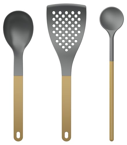 Rosti NEW Optima Küchenhelfer Set, Pfannenwender, Kochlöffel, Servierlöffel, Küchen Zubehör 3-teilig Nylon, Hitzebeständig 220°C, Curry von Rosti