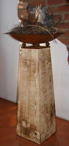 Holz Deko Säule flambiert mit rostiger Pflanzschale Holz Deko Säule flambiert mit rostiger Pflanzschale von Rostikal