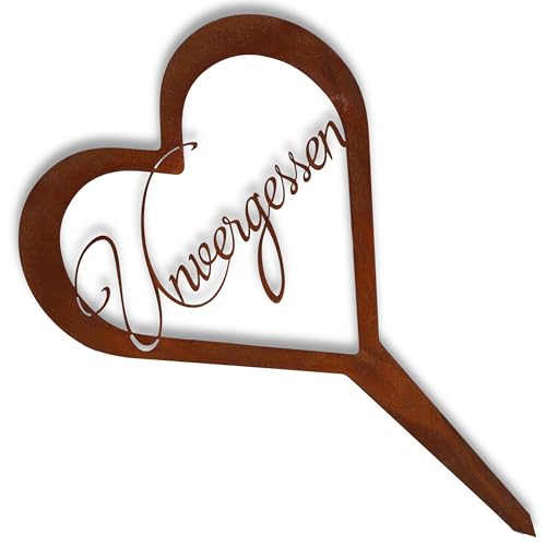 Rostikal® Grabschmuck Wetterfest 35 cm - Empathisches Herz Aus Stahl Für Grab Deko - Unvergessen Friedhof Deko Für Trauer, Zeitloses Grabschmuck Design aus Hochwertigem Metall von Rostikal