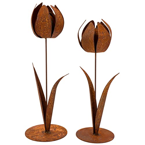Rostikal 2er Deko Set Blumen Deko 27 cm und 30 cm Gartendeko Rost Vintage Deko Tischdeko von Rostikal