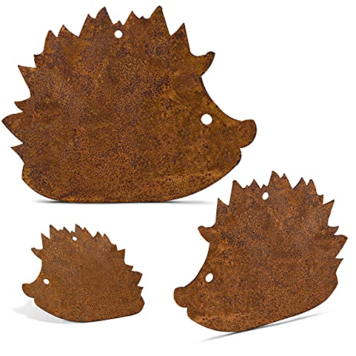 Rostikal Garten Deko Igel 3er Set – Vielseitige Gartendeko in Metall Rostoptik zum Hängen - Elegante Gartenfiguren für Frühlings- & Herbst Vintage Stil von Rostikal