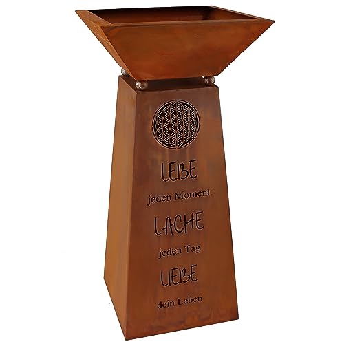 Rostikal Blume des Lebens Deko Säule 72 cm mit Spruch und Pflanzschale Gartendeko Rost von Rostikal