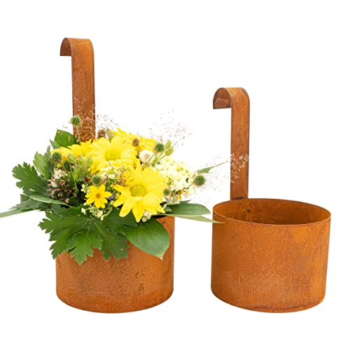 Rostikal Blumentopf hängend im 2er Set Gartendeko Rost Balkon Deko Outdoor Deko Hängetopf von Rostikal