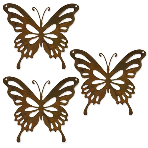 Rostikal 3er Set Schmetterling Deko 12 x 14 cm Rost Gartendeko zum Hängen Wanddeko Metall von Rostikal