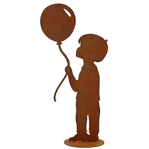 Rostikal Dekofigur Junge mit Luftballon 52 cm Vintage Gartendeko Figur Rost Deko Metall von Rostikal