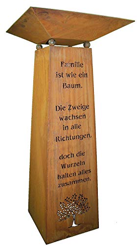 Rostikal Edelrost Gartendeko Säule 1,15 m Familien Spruch mit Dekoschale Rost Wohndeko (Schale 50 x 50 cm) von Rostikal