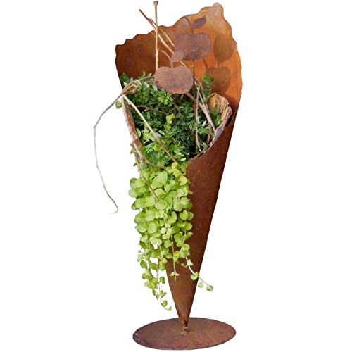 Rostikal Gartendeko Rost Pflanztüte 40 cm Garten Metall Deko Wohnzimmer Bodenvase von Rostikal