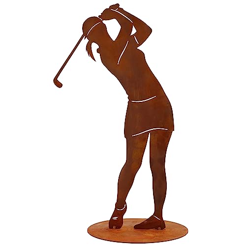 Rostikal Moderne Golferin Statue 40 cm - Gartendeko Geschenk - Deko Golf Figuren für Haus und Garten - Stilvolle und einzigartige Wohnkultur Rost Statue von Rostikal