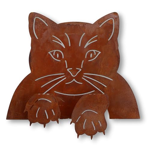 Rostikal Gartenzaun Katzenfigur aus Edelrost 23x21 cm – Perfekte wetterfeste und langlebige Gartendekoration - Ideal als einzigartiges Katzen Deko Geschenk von Rostikal