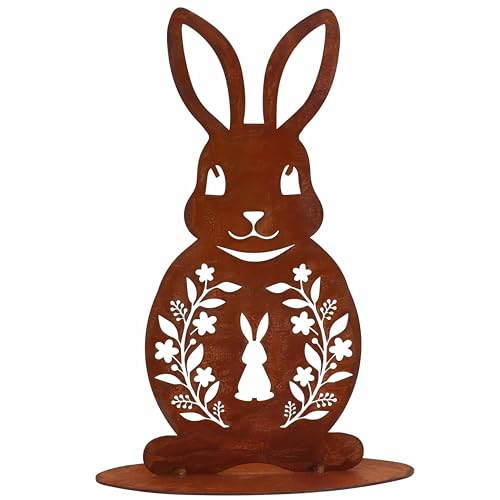 Rostikal Gartendeko Rost Hasen Figur Ostern 21 cm - Metall Deko Frühling Geschenk Osterdeko von Rostikal