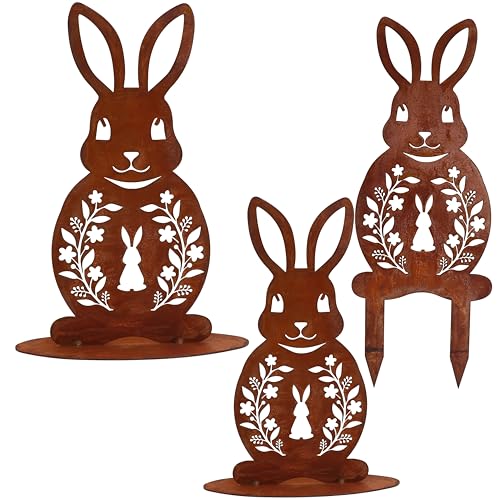 Rostikal Ostern Deko Set - Osterhasen Gartendeko Figuren aus Metall Rost Frühlingsdeko von Rostikal