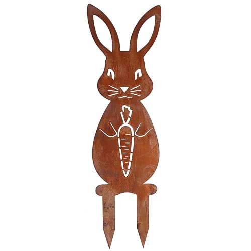 Rostikal Gartenstecker Rost Osterhase 23,5 cm - Metall Ostern Deko Figur Hase mit Karotte von Rostikal