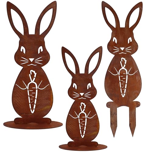 Rostikal Ostern Deko Set - Metall Osterhasen Figuren als Gartendeko Rost Osterdeko Frühling von Rostikal