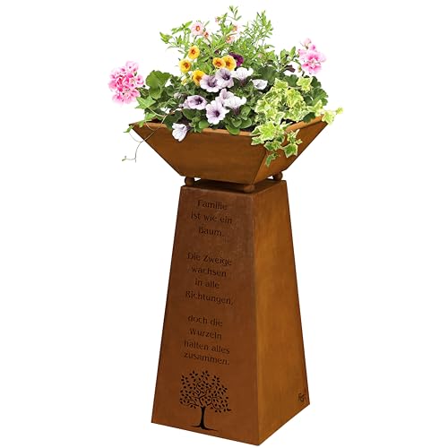Rostikal Pflanzsäule 72 cm - Dekorative Gartensäule aus Metall - inkl. Blumenschale und Familienspruch im Rostdesign - Handgefertigt, Hochwertig, Langlebig Rostikal Pflanzsäule 72 cm - Dekorative Gartensäule aus Metall - inkl. Blumenschale und Familienspruch im Rostdesign - Handgefertigt, Hochwertig, Langlebig von Rostikal
