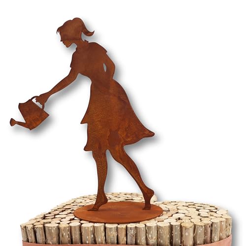 Rostikal Gartenfigur Gärtnerin 60 cm – Perfekte rostige Rostfigur mit Bodenplatte, wetterfeste Gartendeko für draussen – Einzigartiges Geschenk im Edelrost Design von Rostikal