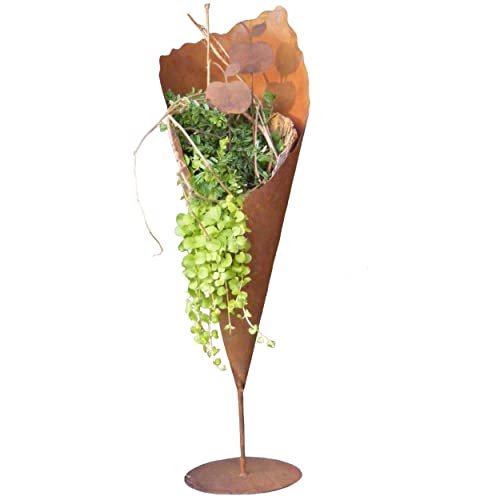 Rostikal | Rostige Metall Pflanztüte auf Bodenplatte | Gartendeko Rost Pflanzvase | 69 cm hoch von Rostikal