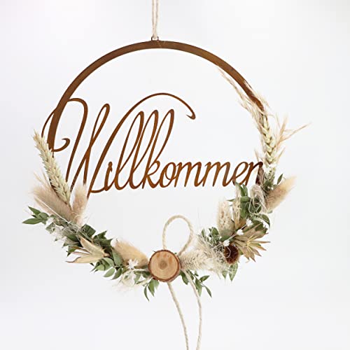 Rostikal Türschild Willkommen Ø 20 cm Trockenblumen Deko Rost Metallring Boho-Deko von Rostikal