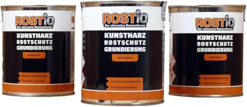 Rostio 3 x Rostschutzgrundierung | Kunstharz Rostschutzfarbe weißgrau | Rostschutz & Korrosionsschutz 3er Set von Rostio