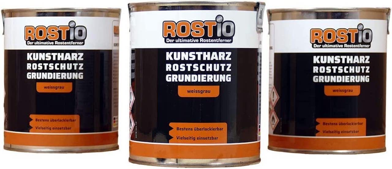 Rostio Rostschutzgrundierung Rostio Rostschutzfarbe Kunstharz Rostschutz weissgrau, 3-tlg. von Rostio