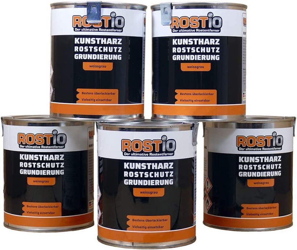 Rostio Rostschutzgrundierung Rostio Rostschutzfarbe Kunstharz Rostschutz weissgrau, 5-tlg. von Rostio