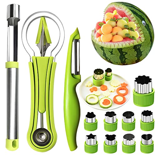 Melonenausstecher Kugeln, RosyFate 14 Stück Obstwerkzeug Set, Wassermelonen Schneider, Obst Löffel Cutter Set, Kugelausstecher, Apfelentkerner, Schäler, Gemüseausstechform, für DIY-Obstsalate von RosyFate