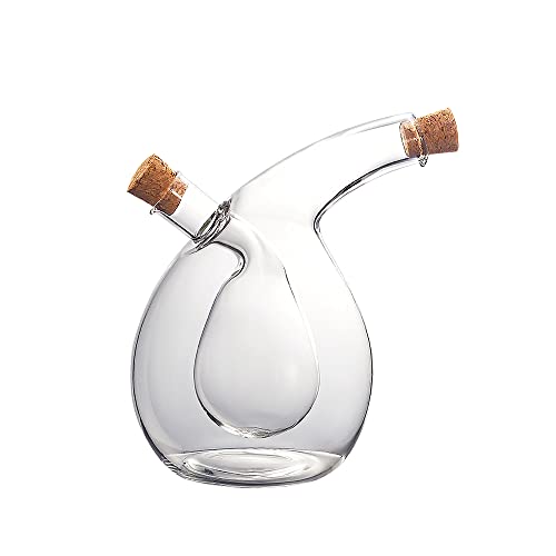 RosyFate Öl und Essig Spender, 2 in 1 Ölspender, Essig und Öl in einem, Öl und essigspender Glas, Ölflasche mit Korken, 2in1-Essig- und Öl-Spender aus Glas 350ml von RosyFate
