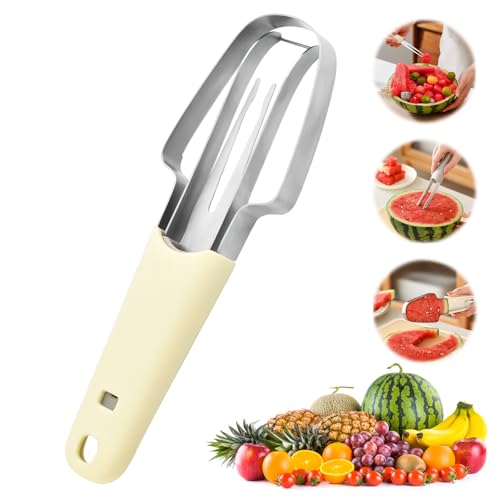 RosyFate 3-in-1 Wassermelonen Schneider, Melonenschneider Edelstahl, mit hakenförmiger Schneidklinge, Multifunktionales Fruchtmesser der Papaya, Drachenfrucht, Cantaloupe Cutter von RosyFate