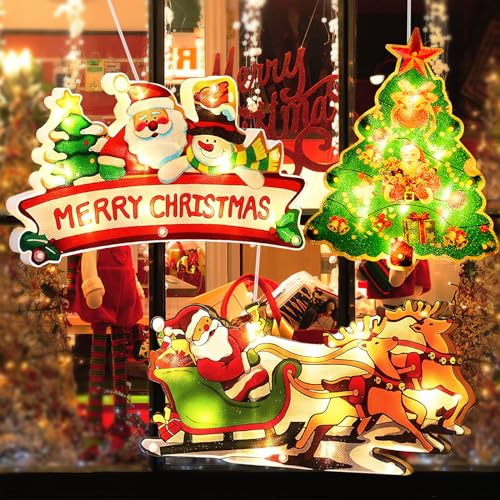 RosyFate Weihnachtsbeleuchtung Fenster, 3 x Saugnapf Lichterkette Weihnachten, Weihnachtsdeko Fenster, Fensterdeko Hängend Fensterlicht mit Saugnapf LED, für Weihnachten Deko, Party (A) von RosyFate
