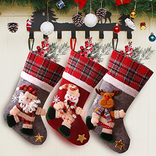 RosyFate Weihnachtsstrumpf 3er Set, Groß Nikolausstrumpf für Weihnachtsdeko, Nikolausstiefel zum Befüllen, Weihnachten Kreative Puppe, Christmas Stockings, Kamin/Weihnachtsbaum/Hausdekoration von RosyFate