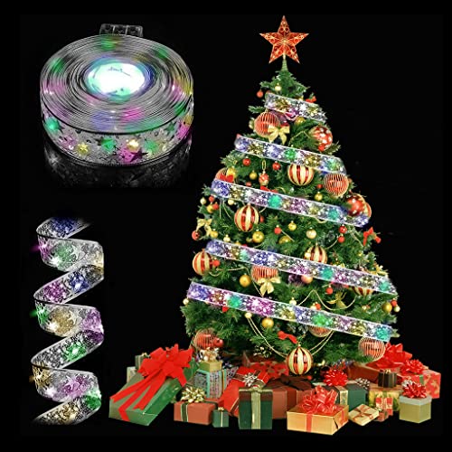Weihnachtsbaum Lichterkette LED, RosyFate 5M Weihnachtsbaum Band, Glitzer Band, Weihnachtsbaum Deko Led, Weihnachten Lichterkette, Weihnachtsbeleuchtung Außen &Innen, Silber, Farbige Lichter von RosyFate