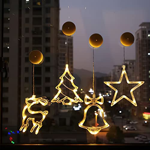 Weihnachtsbeleuchtung Fenster, RosyFate 4 x Saugnapf Lichterkette Fenster, Fensterdeko Hängend Fensterlicht mit Saugnapf LED, Christmas Decorations Indoor/Outdoor von RosyFate