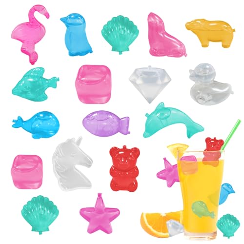 Wiederverwendbare Eiswürfel, RosyFate 25 Stück Eiswürfel Kunststoff Früchte, Plastik Eiswürfel, Ice Cubes im Früchte, Eiswürfel zum Kühlen von Getränken, Party Dekoration (Tiere - 30 Stk) von RosyFate