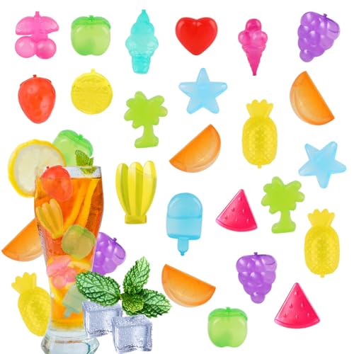 Wiederverwendbare Eiswürfel, RosyFate 30 Stück Eiswürfel Kunststoff Früchte, Plastik Eiswürfel, Ice Cubes im Früchte, Eiswürfel zum Kühlen von Getränken, Party Dekoration (Bunte Früchte - 30 Stk) von RosyFate