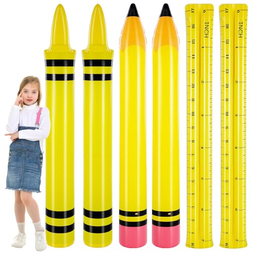 6 Stück 188 cm riesiger aufblasbarer Bleistift Pool Nudeln Float Jumbo Blow Up Buntstifte Lineal Klassenzimmer Dekoration für Schulanfang Klassenzimmer Garten Foto Requisite Wand Party Favors von Rotatingpals