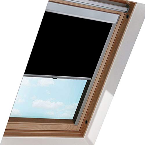 Rotemion Schwarz Verdunkelungsrollo S08 Rollo für Dachfenster, 100% Verdunkelung, mit Seitenschienen in Silber, 97.3 * 116cm von Rotemion