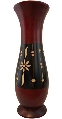 Blumenvase Holzvase Bodenvase Tischvase Dekovase für Dekoration mehrere Größe & Muster aus Mangoholz (rot schwarz Natur, 10 x 10 x 30 cm) von Rotfuchs
