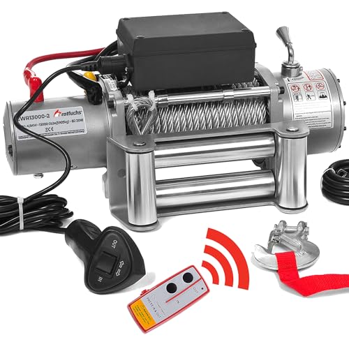 ROTFUCHS Elektrische Seilwinde 12v mit Funkfernbedienung – 5909 kg 13000 lbs, 6 PS Power Offroad 4x4 Motorwinde Bergewinde Forst Seilzug mit Stahlseil von Rotfuchs