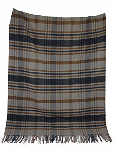 Rotfuchs Decke Wolldecke Kuscheldecke Plaid Wohndecke Karo beige grau 100% Wolle (Merino) R-114 von Rotfuchs