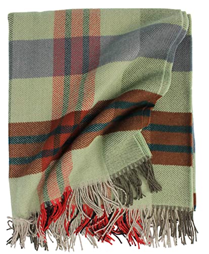 Rotfuchs Decke Wolldecke Kuscheldecke Plaid Wohndecke Karo hellgrün-braun 100% Wolle (Merino) von Rotfuchs