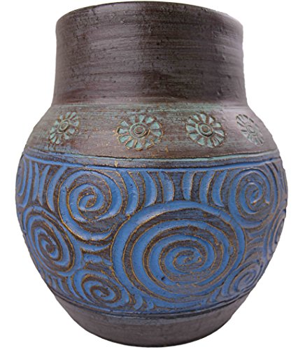 Rotfuchs Vase Tonvase Terracottavase Blumenvase aus Ton 30 cm Handarbeit Dekoration Türkisblau Gold von Rotfuchs