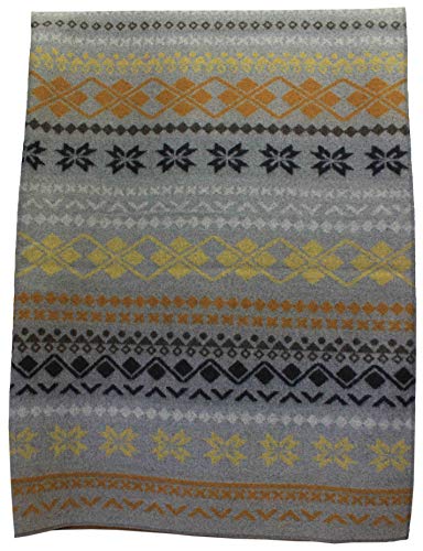 Rotfuchs Wolldecke Kuscheldecke Plaid Wohndecke Jacquard Norweger 100% Wolle in grau gelb185 x 140 cm von Rotfuchs