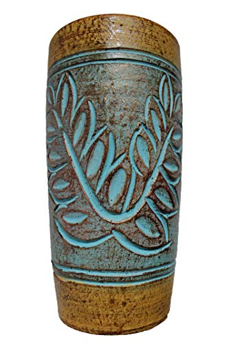 Vase Tonvase Terracottavase Blumenvase aus Ton 26 cm Handarbeit Türkisblau-Gold von Rotfuchs