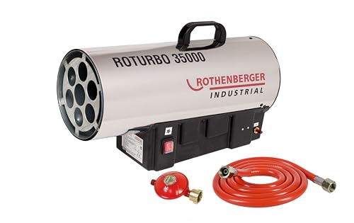 Rothenberger Industrial Gas – Heiz – Kanone/Gebläse RoTurbo 35000 inkl. Piezo-Zündung, Schlauch & Schlauchbruchsicherung 34,0 kW, 1500000363 von Rothenberger