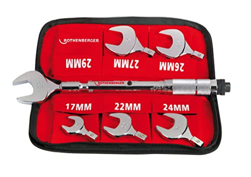 Rothenberger Drehmoment-Gabelschlüssel-Set, 17mm-22mm-24mm-26mm-27mm-29mm Wechselbare Gabelschlüssel | 175001 | Rohrzange, Zange für Rohre von Rothenberger