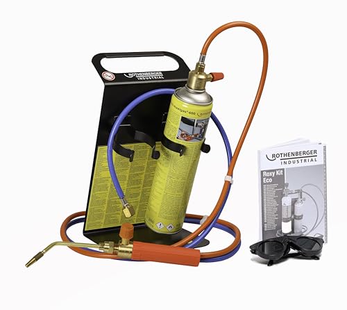 ROTHENBERGER Industrial Autogenschweiß- und Hartlötgerät Roxy Kit Eco | SET inklusive MAXIGAS 400 ml, 1x Schlauchpaket. 1 x Hochleistungsschweißdüse 0,9 mm, 1 x Schweißerbrille (ohne Sauerstoff) von Rothenberger