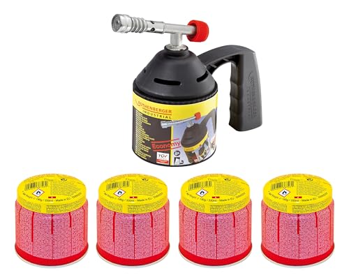 ROTHENBERGER Industrial Lötlampen Set inklusive 4x C200 Supergas Stechkartusche | Lötbrenner | Bunsenbrenner | Gasbrenner 1000000982 von Rothenberger