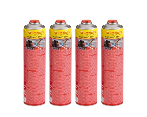 ROTHENBERGER Industrial Multigas 300 Gas Kartusche, 600 ml,38g,Anschluss: 7/16“ EU, Norm EN 417 selbstverschließend, 4 Stück von Rothenberger