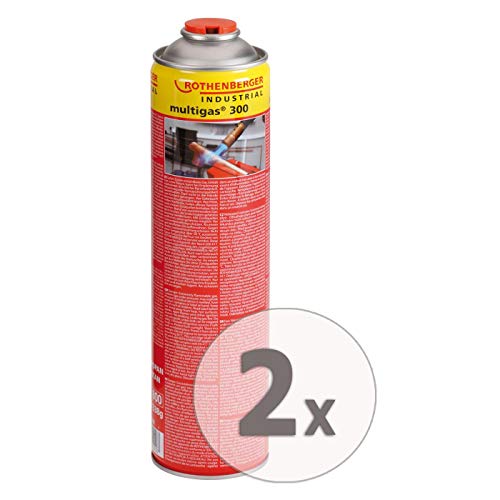 ROTHENBERGER Industrial Multigas 300 Gas Kartusche | 600 ml | 338g | Anschluss: 7/16“ EU | Norm EN 417 selbstverschließend | 2 Stück von Rothenberger
